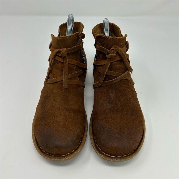 Born Women's Brown Leather Scrappy Flat Ankle Booties Size 6 Distressed Zip - Picture 6 of 15